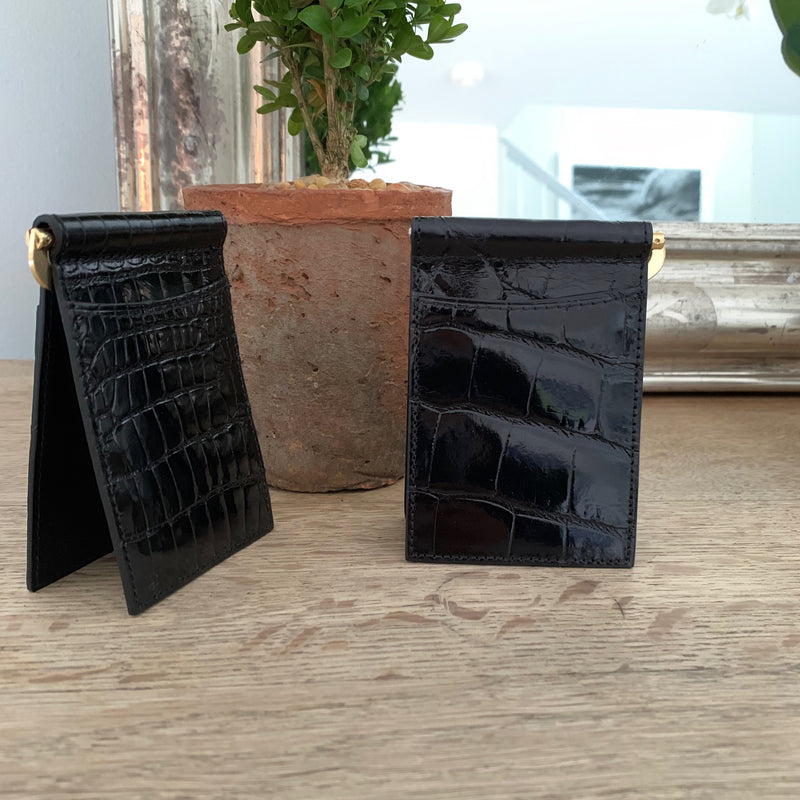 BCK MONEY CLIP WALLETS - BLACK GLAZE ALLIGATOR - IN STOCK NOW