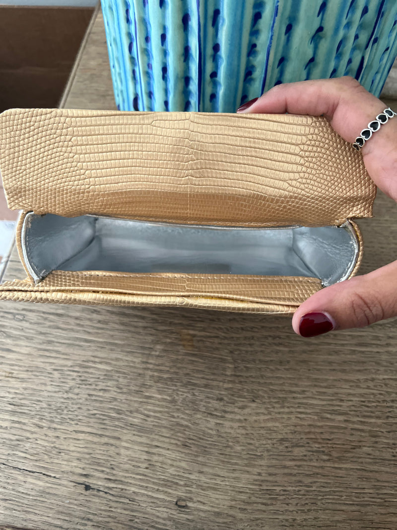 LIBERTY CLUTCH  - GOLD LIZARD W/SILVER BUTTERFLIES - IN STOCK NOW