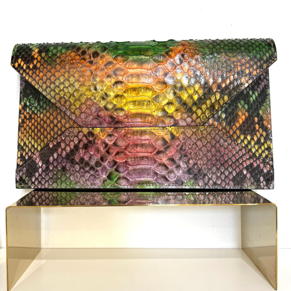 MARINA CLUTCH - MULTI COLORED PYTHON - IN STOCK NOW