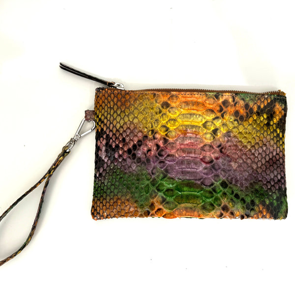 ZIPPER TOP CLUTCH POUCH - MULTI COLORED PYTHON - IN STOCK NOW