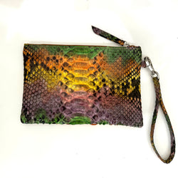 ZIPPER TOP CLUTCH POUCH - MULTI COLORED PYTHON - IN STOCK NOW