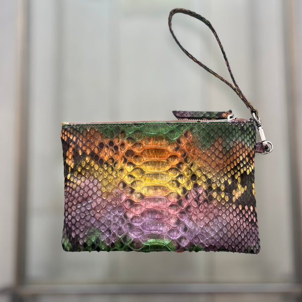 ZIPPER TOP CLUTCH POUCH - MULTI COLORED PYTHON - IN STOCK NOW