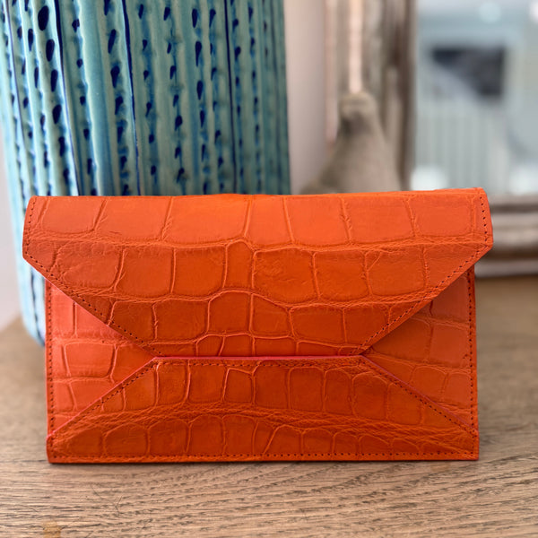 HABIBI CLUTCH - ORANGE MATTE ALLIGATOR-  IN STOCK