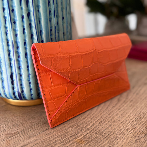 HABIBI CLUTCH - ORANGE MATTE ALLIGATOR-  IN STOCK