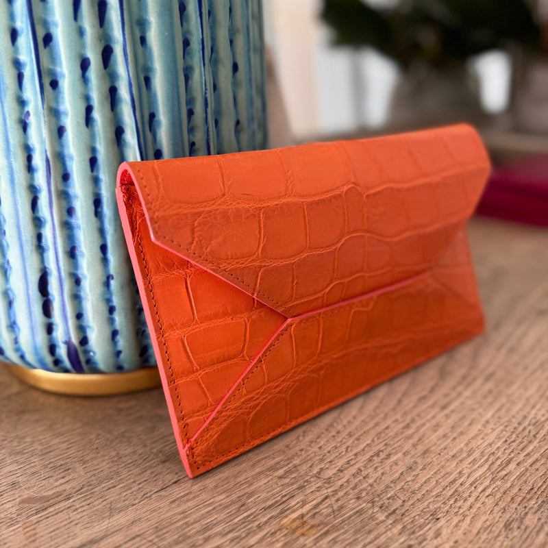 HABIBI CLUTCH - ORANGE MATTE ALLIGATOR-  IN STOCK