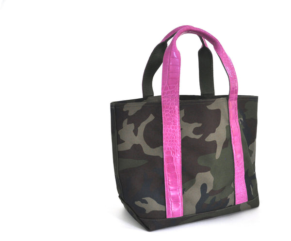 MINI HUNTING TOTE WITH ALLIGATOR HANDLES & THREADED MONOGRAM - ASSORTED COLORS
