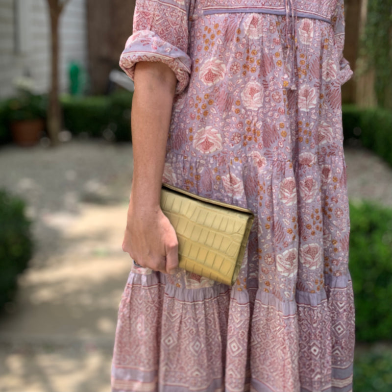 LIBERTY CLUTCH  - GOLD LIZARD W/SILVER BUTTERFLIES - IN STOCK NOW