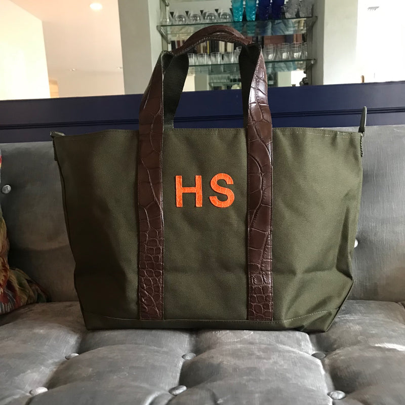 HUNTING TOTE WITH TWO ALLIGATOR LETTERS - ASSORTED COLORS