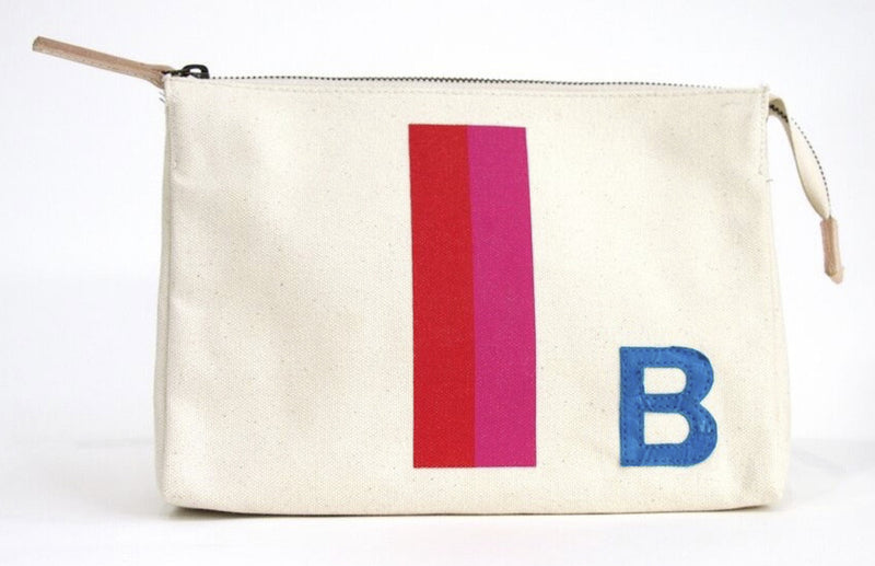LARGE ACCESSORIES TRAVEL BAG - PINK/RED STRIPE WITH TURQUOISE ALLIGATOR MONOGRAM