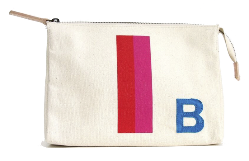 LARGE ACCESSORIES TRAVEL BAG - PINK/RED STRIPE WITH TURQUOISE ALLIGATOR MONOGRAM