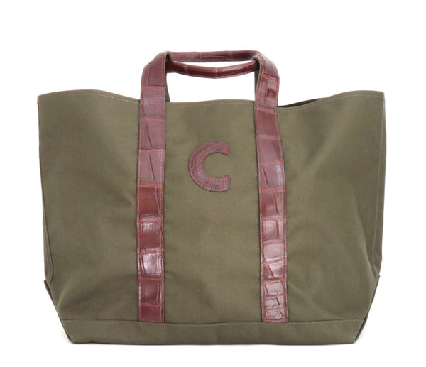 HUNTING TOTE WITH ALLIGATOR HANDLES & ONE ALLIGATOR LETTER - ASSORTED COLORS