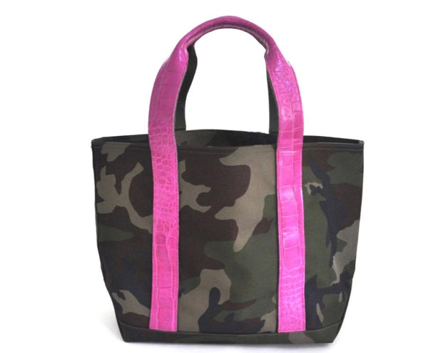 MINI HUNTING TOTE WITH ALLIGATOR HANDLES & THREADED MONOGRAM - ASSORTED COLORS