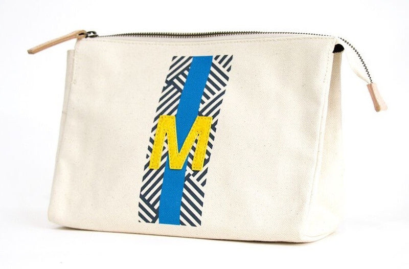 LARGE ACCESSORIES TRAVEL BAG - NAVY/FRENCH BLUE PATTERN WITH YELLOW ALLIGATOR MONOGRAM