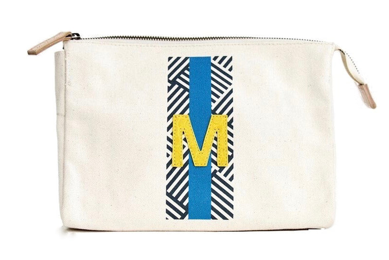 LARGE ACCESSORIES TRAVEL BAG - NAVY/FRENCH BLUE PATTERN WITH YELLOW ALLIGATOR MONOGRAM