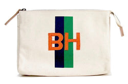 LARGE ACCESSORIES TRAVEL BAG - NAVY/GREEN STRIPE WITH ORANGE ALLIGATOR MONOGRAM