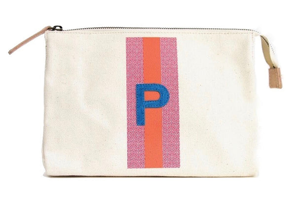 LARGE ACCESSORIES TRAVEL BAG - PINK/ORANGE PATTERN WITH TURQUOISE ALLIGATOR MONOGRAM